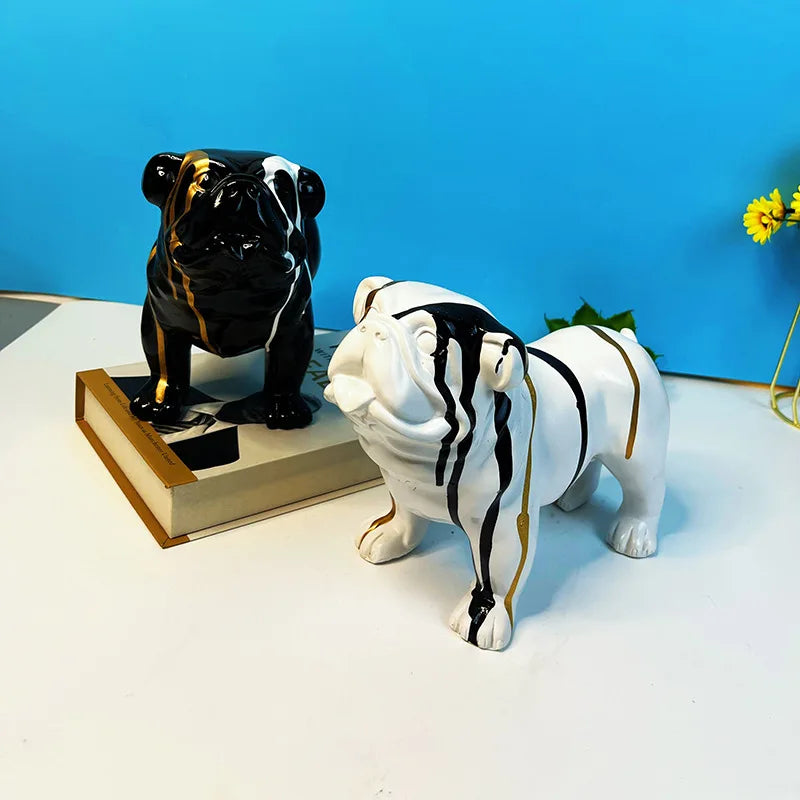 STATUE EN RÉSINE CHIEN bouledogue anglais noir avec collier doré- 90 cm EUR 299,00 - FR