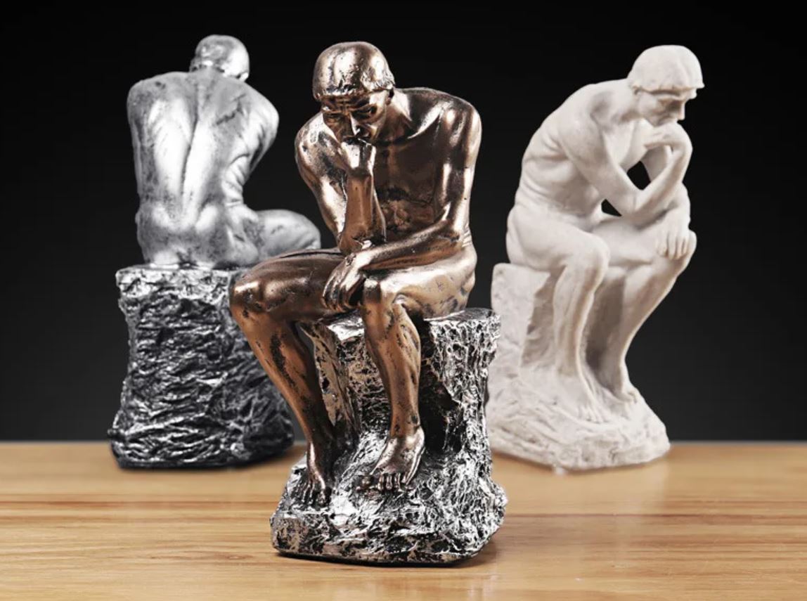 Statue Le Penseur De Rodin En Résine Finition Pierre - Reproduction 40,5x33x63,5 Cm, Décor Heritage Blanc Cassé Pour Intérieur Ou Jardin - 11