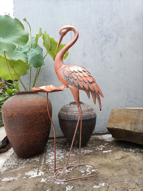 Statue oiseau Grue en métal 106 cm