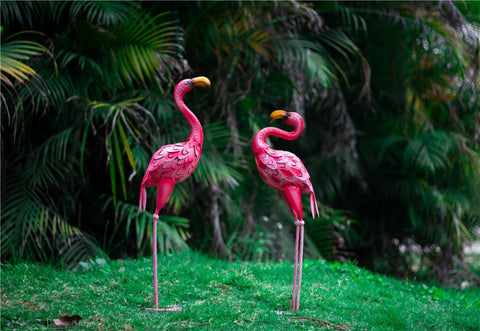 Statue Flamant Rose en métal 58 / 66 cm (à l'unité)