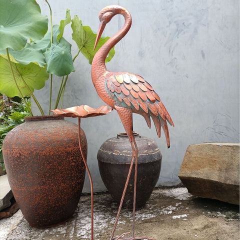 Statue oiseau Grue en métal 106 cm