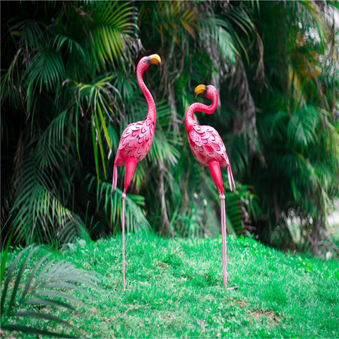 Statue Flamant Rose en métal 58 / 66 cm (à l'unité)