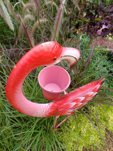 Statue Flamant Rose en métal 103 cm