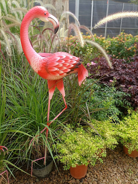 Statue Flamant Rose en métal 103 cm