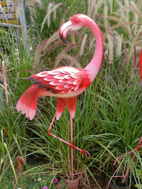 Statue Flamant Rose en métal 103 cm