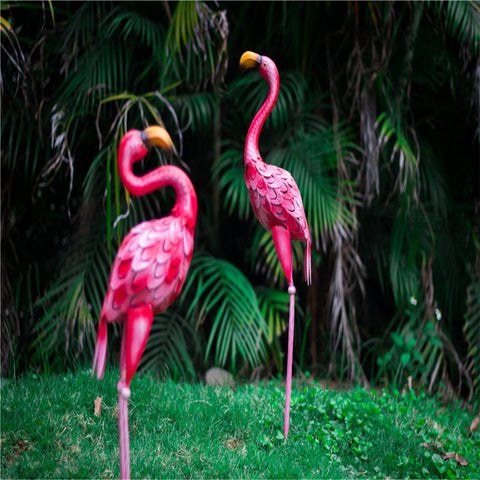 Statue Flamant Rose en métal 58 / 66 cm (à l'unité)