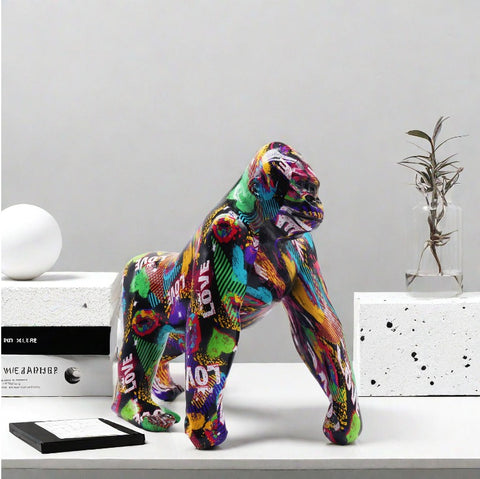 Statue gorille resine graffiti 26 cm