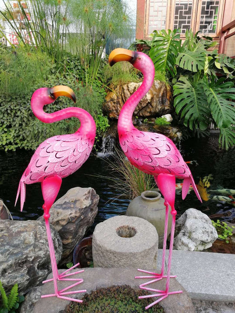 Statue Flamant Rose en métal 58 / 66 cm (à l'unité)
