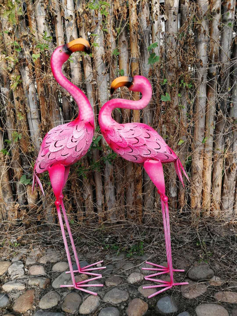 Statue Flamant Rose en métal 58 / 66 cm (à l'unité)