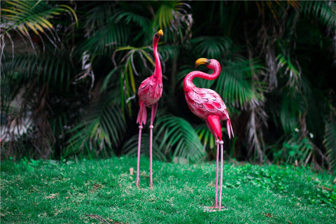 Statue Flamant Rose en métal 58 / 66 cm (à l'unité)