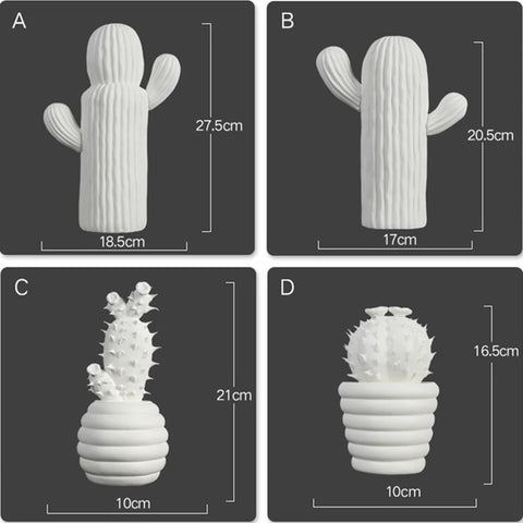 Cactus blanc en céramique de 16 cm à 27 cm