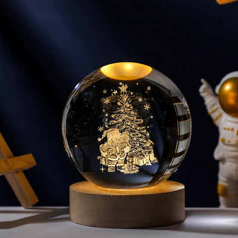 Boule Cristal 3D Rotative avec Lumières LED - Objet Déco Astronomie