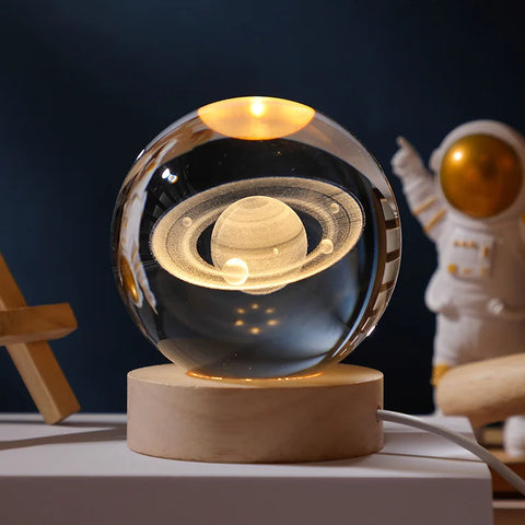 Boule Cristal 3D Rotative avec Lumières LED - Objet Déco Astronomie