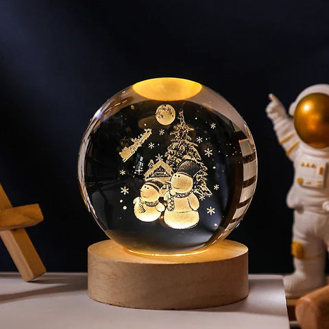 Boule Cristal 3D Rotative avec Lumières LED - Objet Déco Astronomie