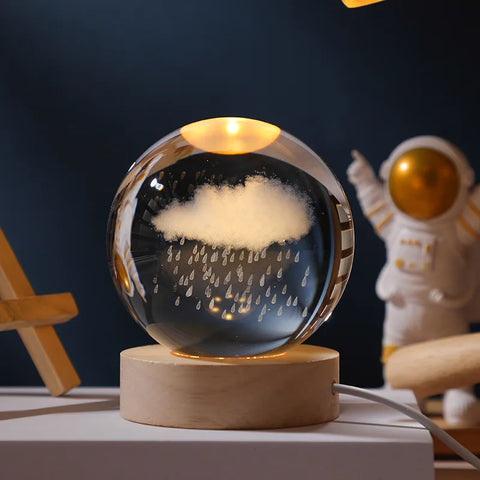 Boule Cristal 3D Rotative avec Lumières LED - Objet Déco Astronomie