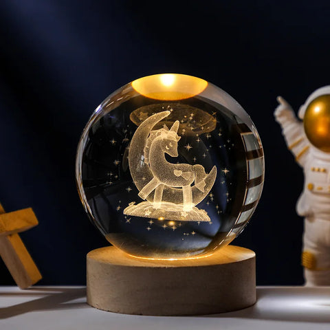 Boule Cristal 3D Rotative avec Lumières LED - Objet Déco Astronomie