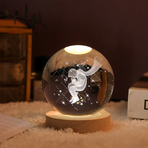 Boule Cristal 3D Rotative avec Lumières LED - Objet Déco Astronomie
