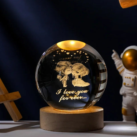 Boule Cristal 3D Rotative avec Lumières LED - Objet Déco Astronomie