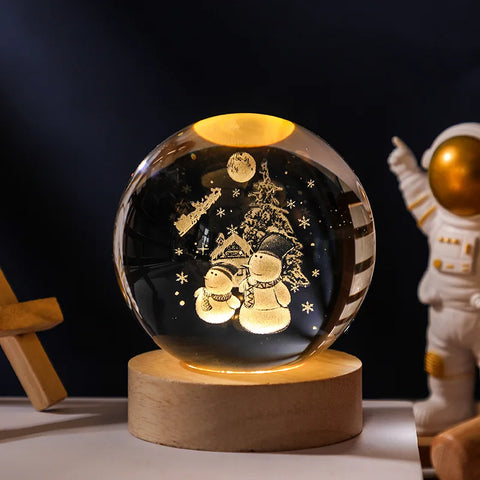 Boule Cristal 3D Rotative avec Lumières LED - Objet Déco Astronomie