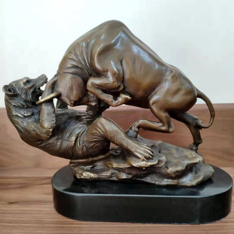 Statue Taureau Bronze <br/> Attaque sur l'Ours