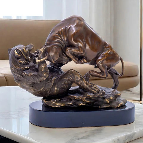 Statue Taureau Bronze <br/> Attaque sur l'Ours