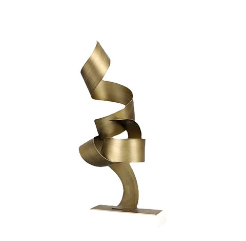 Sculpture art abstrait en métal doré 40 cm