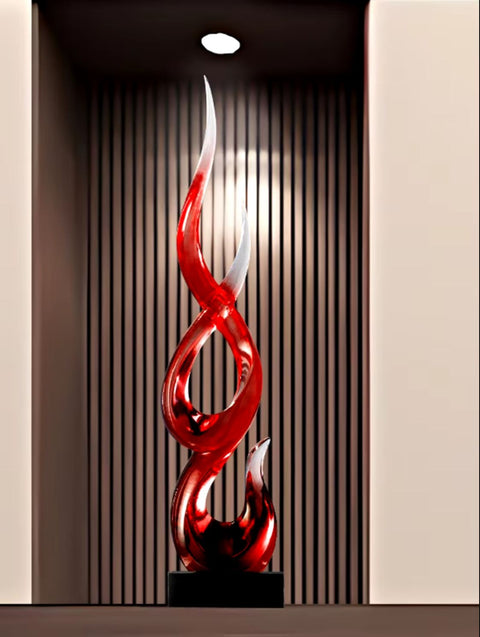Sculpture abstraite en résine rouge transparent 67 cm