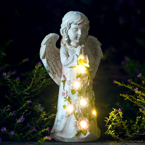 Statue enfant ange avec led extérieur 21 cm