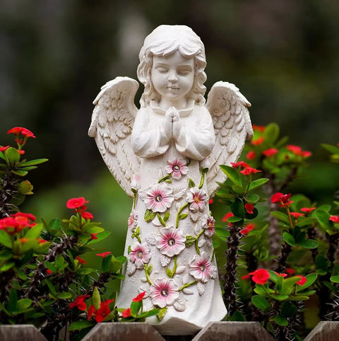 Statue enfant ange avec led extérieur 21 cm