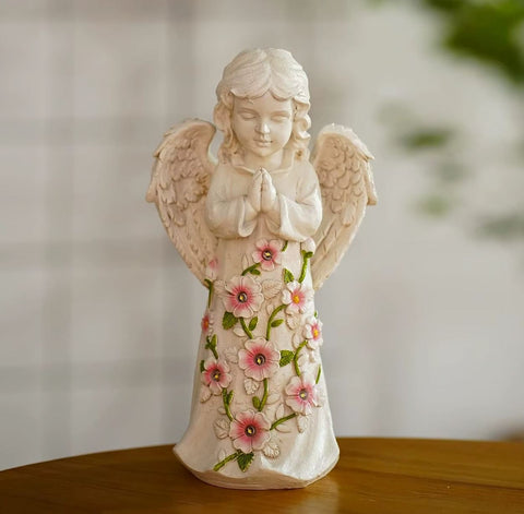 Statue enfant ange avec led extérieur 21 cm