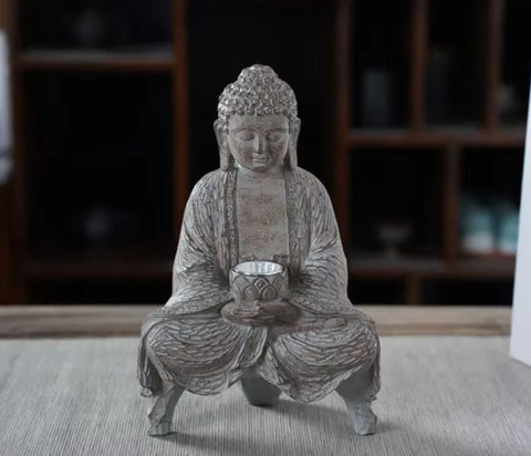 Statue Bouddha zen en résine pour extérieur 27 cm