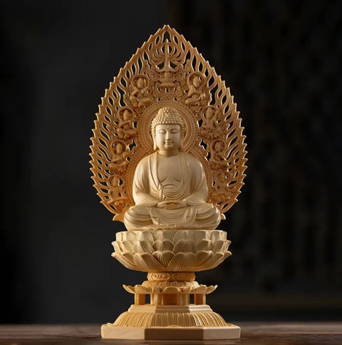 Statue Bouddha en bois 28 cm