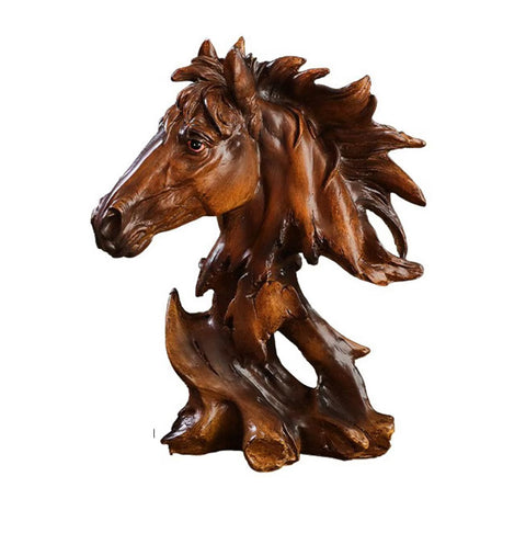 Statue buste tête cheval en résine imitation bois 27 cm