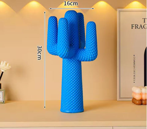 Statue cactus design bleu en résine 30 cm