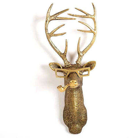 Statue murale tête de cerf dorée 37 cm