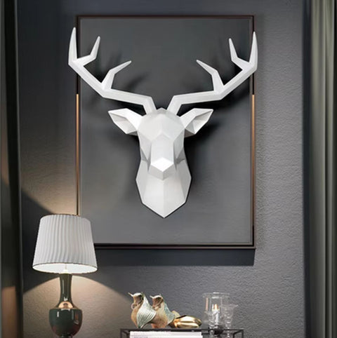 Statue murale tête de cerf origami blanc 28 cm