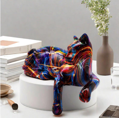 Statue chat couché résine laser 15 cm