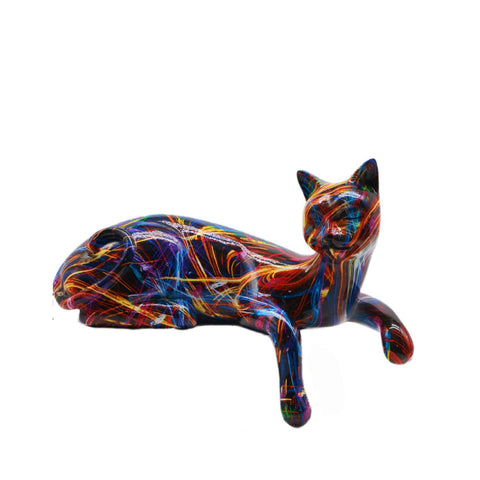 Statue chat couché résine laser 15 cm