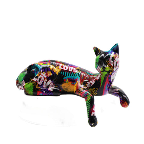 Statue chat couché résine urbain 15 cm