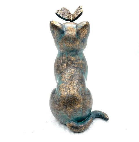 Statue chat avec papillon pour extérieur 20 cm