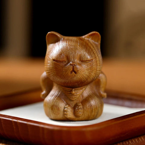 Statuette chat en bois 8 cm