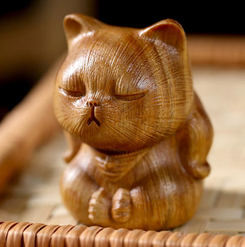 Statuette chat en bois 8 cm