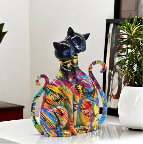Statue 2 chats siamois résine 25 cm
