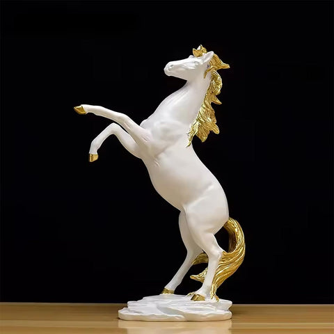 Statue cheval cabré blanc crinière dorée 30 cm