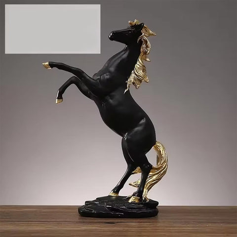 Statue cheval cabré noir avec crinière dorée 29 cm