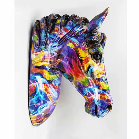 Sculpture murale tête de cheval pop art 28 cm