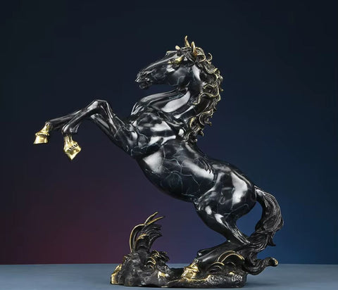 Sculpture cheval cabré en laiton effet marbre noir 27 cm