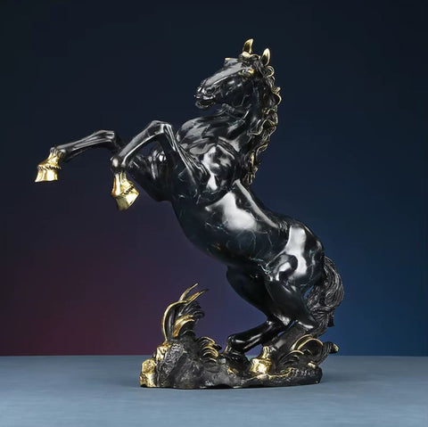 Sculpture cheval cabré en laiton effet marbre noir 27 cm