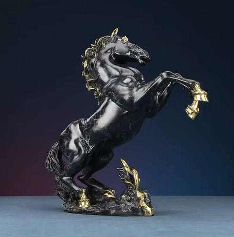 Sculpture cheval cabré en laiton effet marbre noir 27 cm