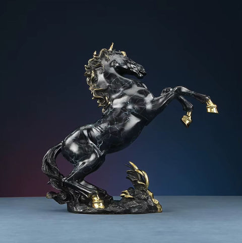 Sculpture cheval cabré en laiton effet marbre noir 27 cm